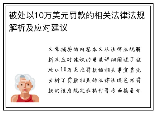 被处以10万美元罚款的相关法律法规解析及应对建议